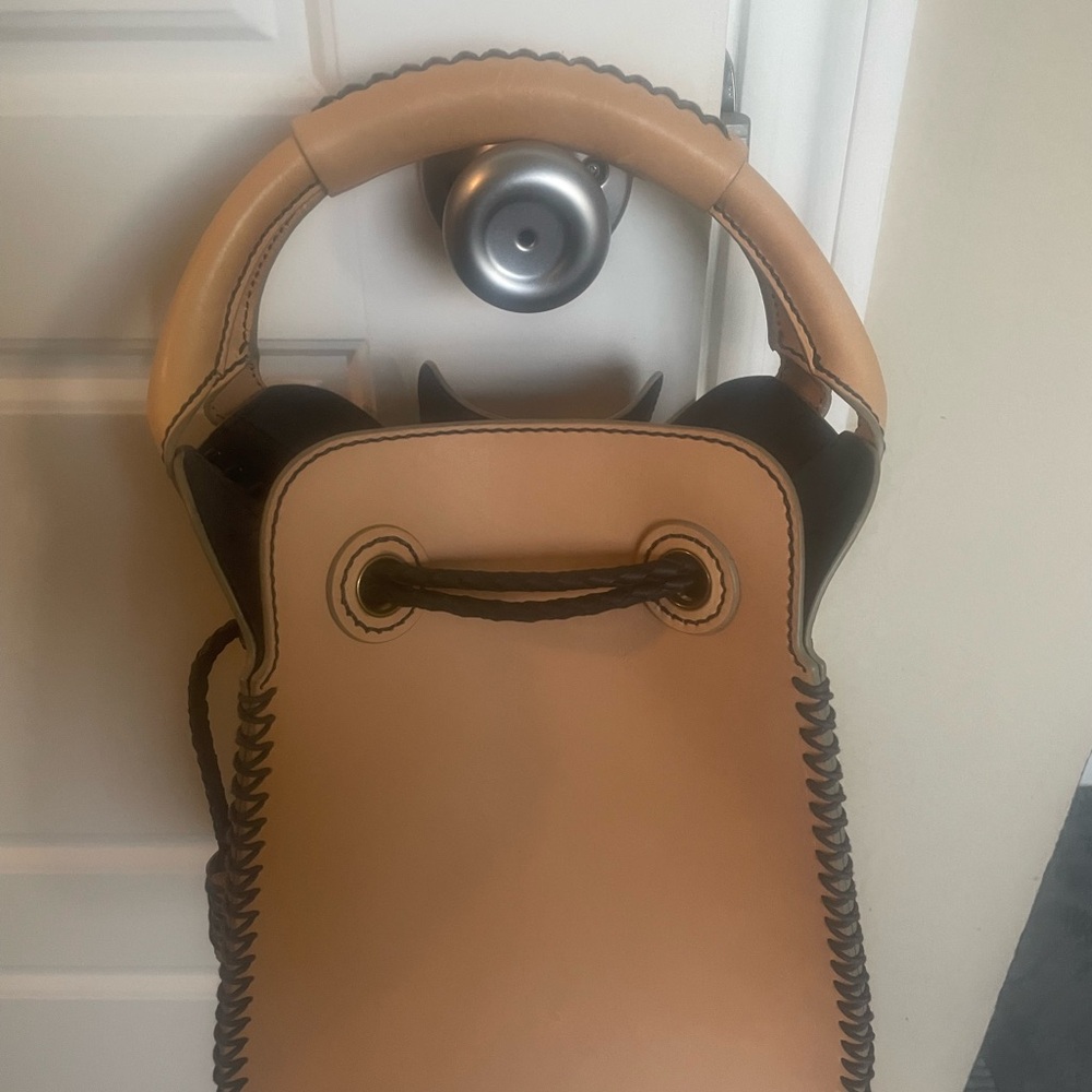 Tan Tory Burch bucket bag